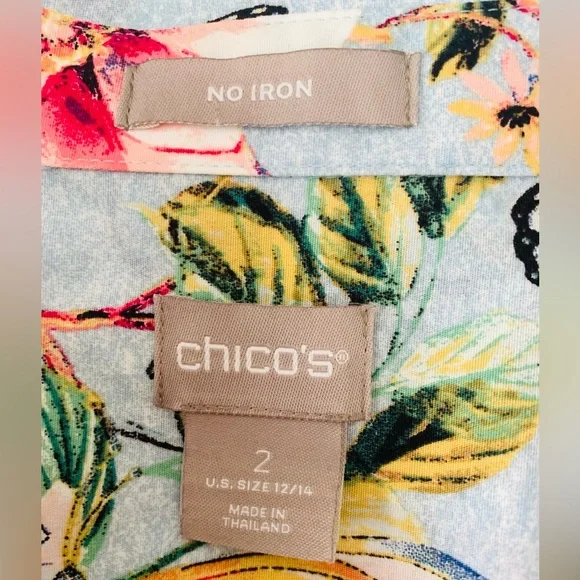 Chico’s No Iron Butterfly Floral Button-Up Shirt Women Size 12/14 Preppy Office - Picture 11 of 12